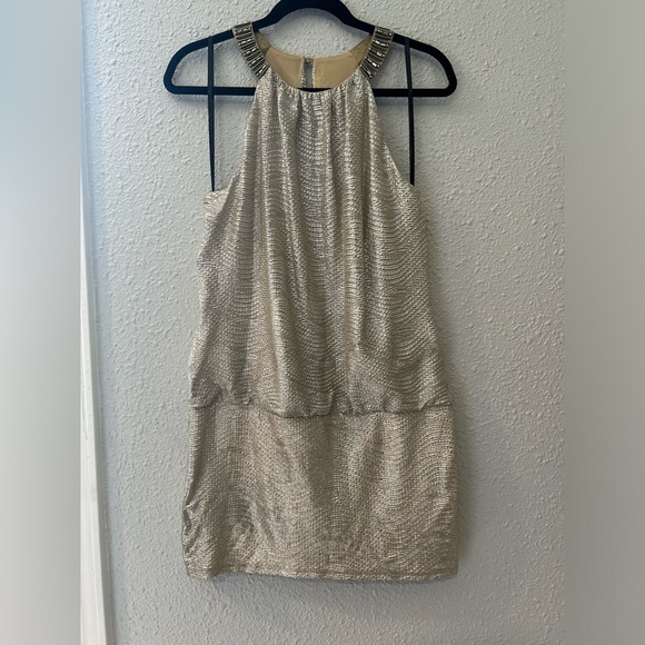 Laundry by Shelli Segal Mini Dress Shimmering Metallic Fabric Gold/Silver W 10 - Picture 5 of 12